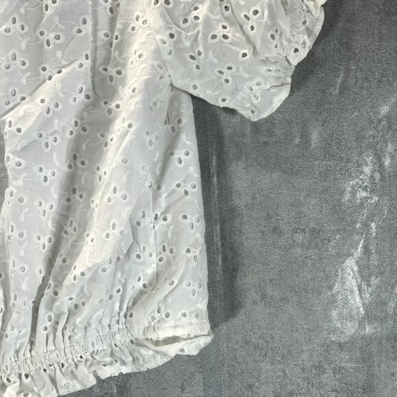 1.STATE Women's Ultra White Eyelet Raglan Sleeve Tie-Hem Crop Top SZ S - Picture 4 of 10